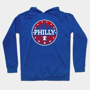 Red White and Blue Philly Fan Philadelphia Skyline Liberty Bell Map Art Hoodie